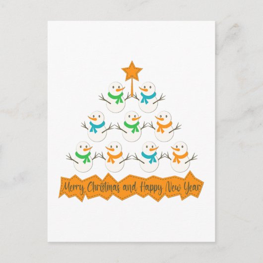 Weihnachtsbaumpyramide aus Weihnachtsschneemännern Postkarte (Vorderseite)