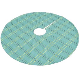 Weihnachtsbaumrock Aquamarin mit gelben Sternen Fleece Weihnachtsbaumdecke