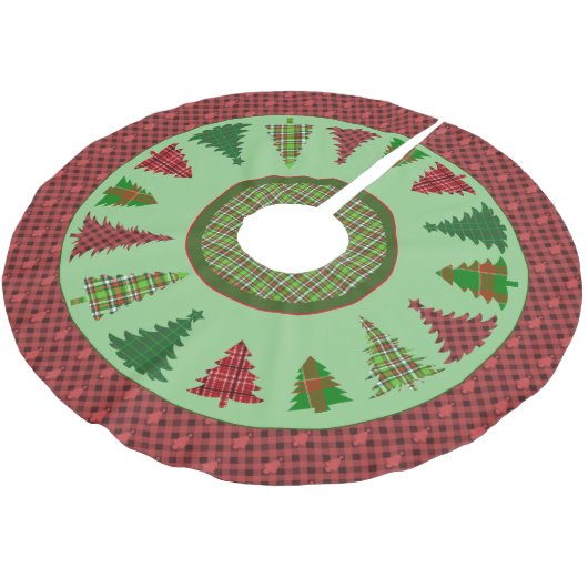 Weihnachtsbaumrock mit Karierten Bäumen Polyester Weihnachtsbaumdecke (Schrägansicht)