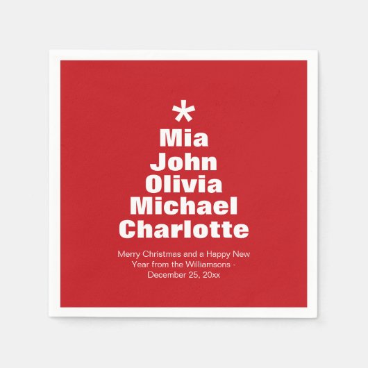 Weihnachtsbaumrot-weiß-Familiennamen Serviette (Vorderseite)