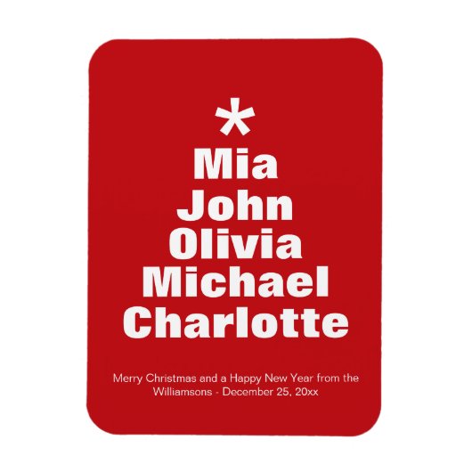 Weihnachtsbaumrot-weiße individuelle Namen modern Magnet (Vertikal)
