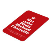 Weihnachtsbaumrot-weiße individuelle Namen modern Magnet (Linke Seite)