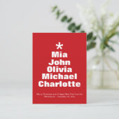 Weihnachtsbaumrot-weiße individuelle Namen modern Postkarte (Stehend Vorderseite)
