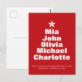 Weihnachtsbaumrot-weiße individuelle Namen modern Postkarte (Vorne/Hinten)