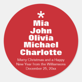 Weihnachtsbaumrot-weiße individuelle Namen modern Runder Aufkleber