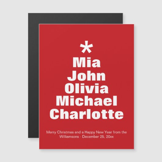 Weihnachtsbaumroter individuelle Name Magnetkarte (Vorne/Hinten)