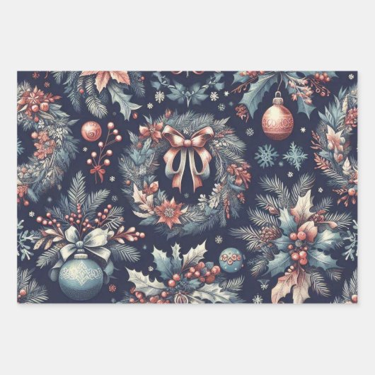 Weihnachtsbaumschmuck Design Blauer Bettler Geschenkpapier Set (Vorderseite 3)