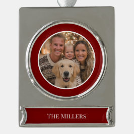 Weihnachtsbaumschmuck Fügen Sie Ihr Foto und Text Banner-Ornament Silber