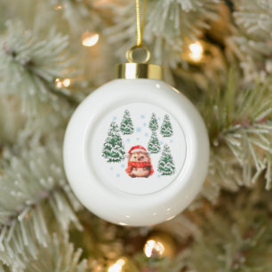 Weihnachtsbaumschmuck Igel, Santa-Hut-Schneeflocke Keramik Kugel-Ornament