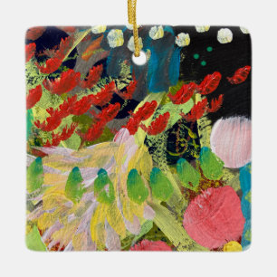 Weihnachtsbaumschmuck mit Blumen im Nacht-Design Keramikornament