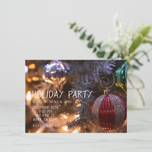 Weihnachtsbaumschmuck Party Einladung (Stehend Vorderseite)