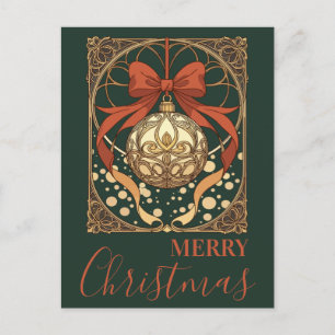 Weihnachtsbaumschmuck Rot Und Beige Jugendstil  Feiertagspostkarte
