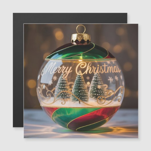 Weihnachtsbaumschmuck Schneekugel mit kleinem Baum Magnetkarte (Vorne/Hinten)