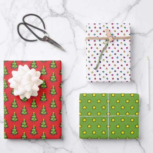 Weihnachtsbaumschmuck - Sterne Muster Geschenkpapier Set (Vorderseite)
