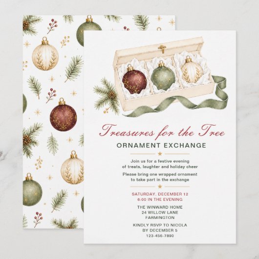 Weihnachtsbaumschmuck-Tauschparty Einladung (Vorne/Hinten)