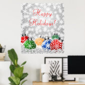 Weihnachtsbaumschmuck über Schneehintergrund Poster (Heimbüro)