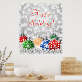 Weihnachtsbaumschmuck über Schneehintergrund Poster (Küche)
