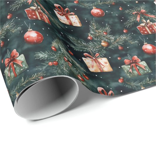 Weihnachtsbaumschmuck und Geschenkmuster Geschenkpapier (Rolleneckpunkt)
