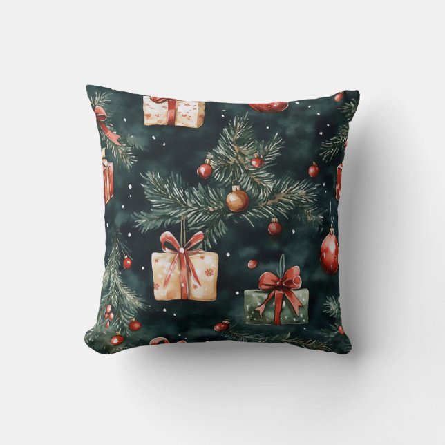 Weihnachtsbaumschmuck und Geschenkmuster Kissen (Vorderseite)