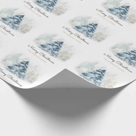 Weihnachtsbaumschnee in Aquarellfarbe Schneegleid Geschenkpapier (Ecke)