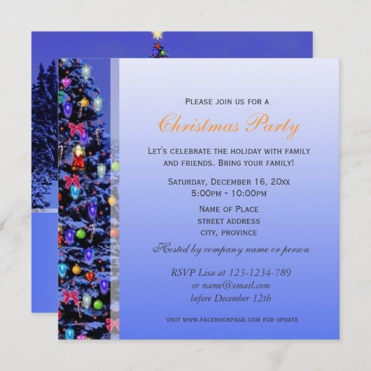 Weihnachtsbaumschneeabend Party Einladung (Vorne/Hinten)