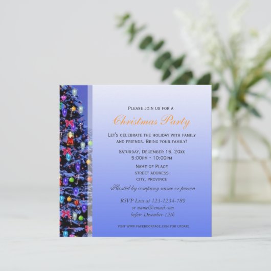 Weihnachtsbaumschneeabend Party Einladung (Stehend Vorderseite)