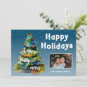 Weihnachtsbaumschneedecke Foto Feiertagskarte (Stehend Vorderseite)