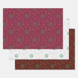 Weihnachtsbaumstars auf weiß und rot geschenkpapier set