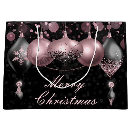Weihnachtsbaumsteine in Schwarz und Rosa Große Geschenktüte (Vorderseite)