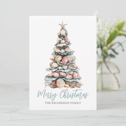 Weihnachtsbaumstrand Feiertagskarte (Stehend Vorderseite)