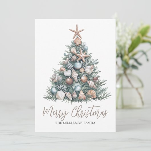 Weihnachtsbaumstrand Feiertagskarte (Stehend Vorderseite)
