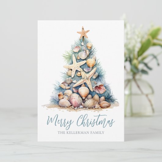 Weihnachtsbaumstrand Feiertagskarte (Stehend Vorderseite)