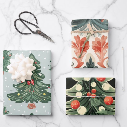 Weihnachtsbaumstruktur Geschenkpapier Set (Vorderseite)