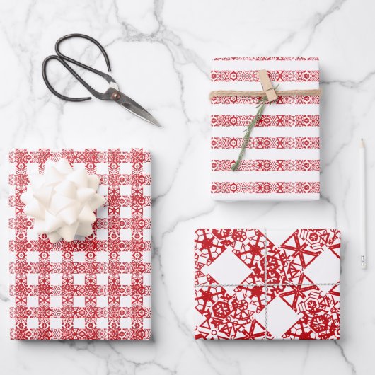 Weihnachtsbaumstruktur in Rot-Weiß-Spitzen Geschenkpapier Set (Vorderseite)