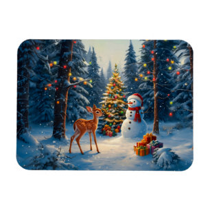 Weihnachtsbaumszene Süßer Hirsch Reh Schneemann Magnet