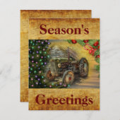 Weihnachtsbaumtraktor mit Weihnachtsbaum Feiertagskarte (Vorne/Hinten)