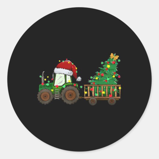 Weihnachtsbaumtraktor Weihnachtsbaumlichter Weihna Runder Aufkleber (Vorderseite)