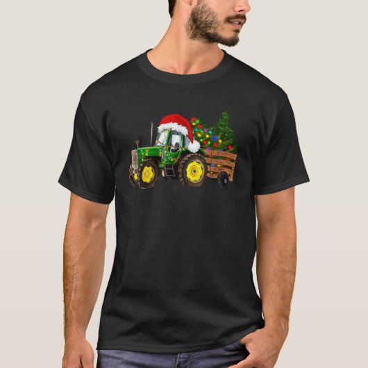 Weihnachtsbaumtraktor Weihnachtsmannmütze Weihnach T-Shirt (Vorderseite)
