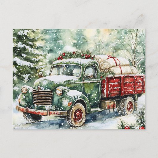 Weihnachtsbaumtransporter Feiertagspostkarte (Vorderseite)