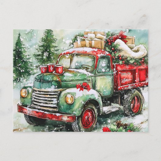 Weihnachtsbaumtransporter Feiertagspostkarte (Vorderseite)