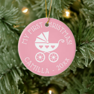 Weihnachtsbaumverzierung des Babys 1. mit Wagen Keramikornament