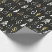 Weihnachtsbaumvielfalt - Schwarz, Weiß & Gold Geschenkpapier (Ecke)