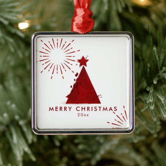 Weihnachtsbaumvorlage für Red Watercolor Ornament Aus Metall (Baum)