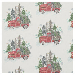 Weihnachtsbaumwagen Rustikales Muster Wasserfarbe Stoff