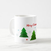Weihnachtsbaumwald, Schneeflocken, rote blaue Punk Kaffeetasse (Vorderseite Links)