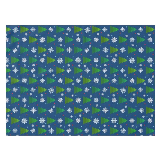Weihnachtsbaumwald, Schneeflocken und roter blauer Tischdecke (Vorderseite (Horizontal))