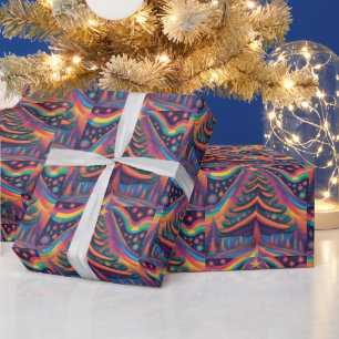 Weihnachtsbaumwald und Ornamente Geschenkpapier