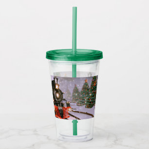 Weihnachtsbaumwald-Zug Acryl-Tumbler Acryltrinkbecher