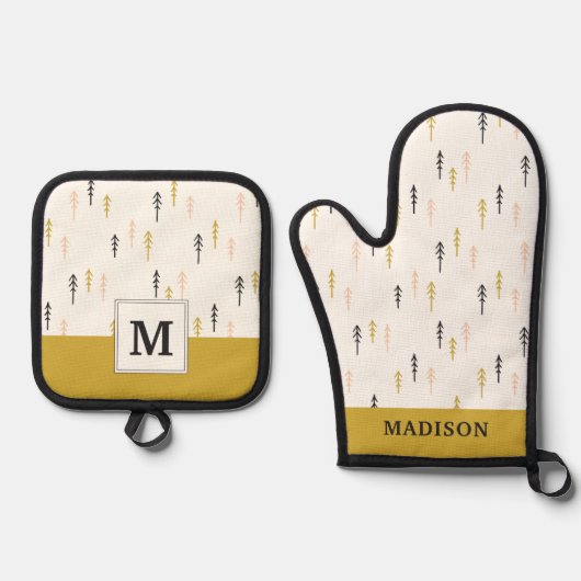 Weihnachtsbaumwaldmuster Ofenhandschuh & Topflappen-Set (Vorderseite)