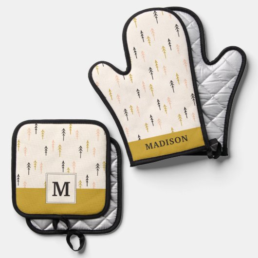 Weihnachtsbaumwaldmuster Ofenhandschuh & Topflappen-Set (Vorderseite/Rückseite)